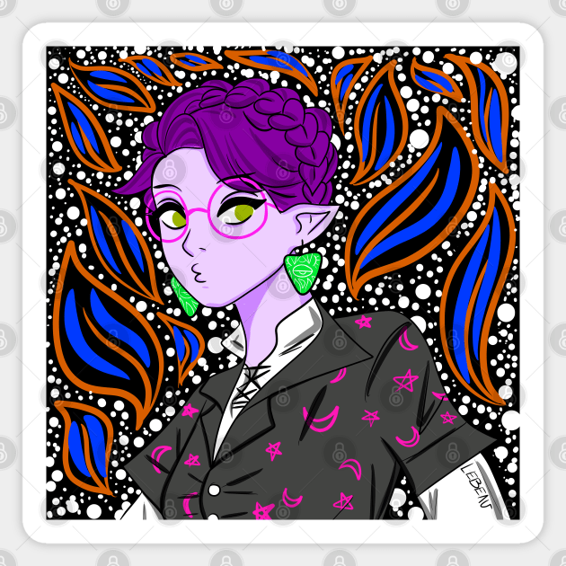 sweetheart purple elf, with magical patterns Sticker by jorge_lebeau